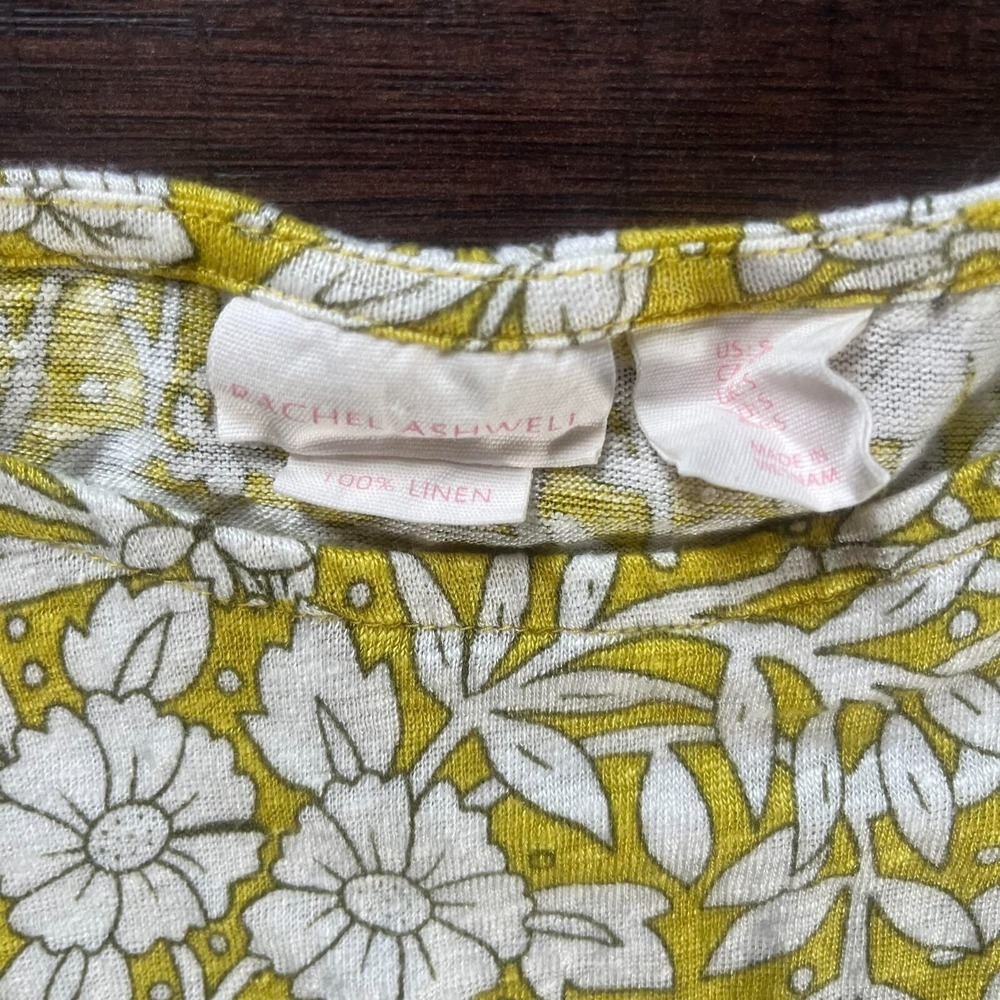 Rachel Ashwell Womens Yellow Floral 100% Linen Knit Scoop Neck Top Small - Picture 4 of 6